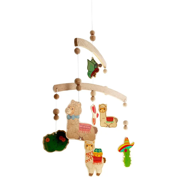 Hess Holzspielzeug 10274 - Mobile aus Holz, Serie Lama, handgefertigt, zum Aufhängen über dem Bett oder der Wickelkommode, ca. 30 x 50 cm groß