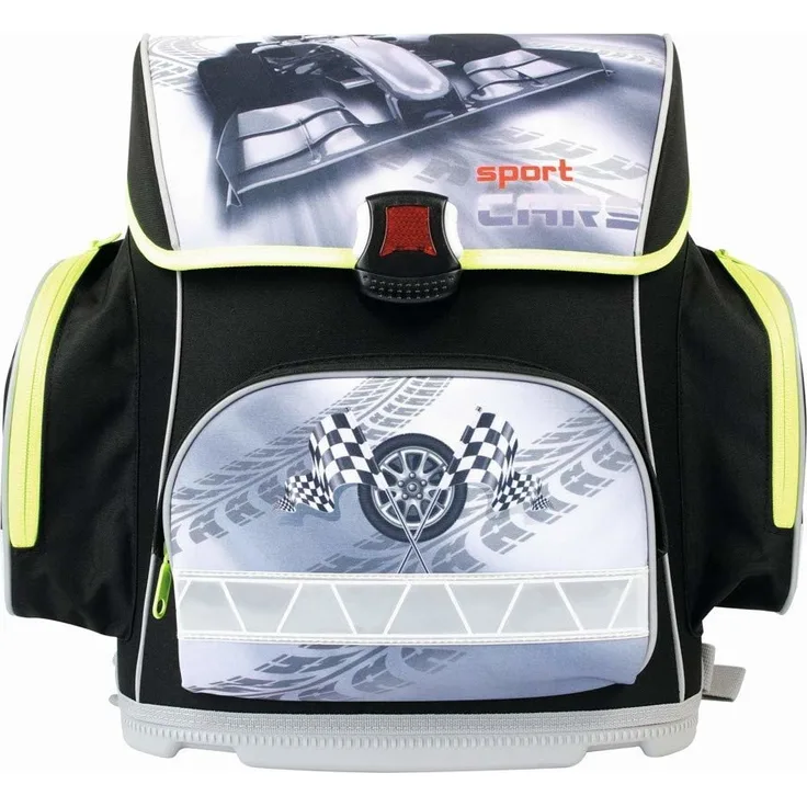 Stylex Schulrucksack-Set 3tlg. - Motiv: Rennauto, 38,5 cm, 15 Liter, 1 kg - Farbe: schwarz,weiß
