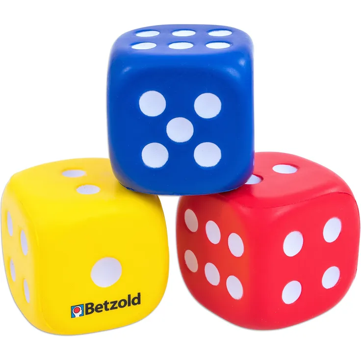 Betzold 35453 - Schaumstoff-Würfel 3 Augenwürfel rot blau gelb - Kinder Soft-Würfel