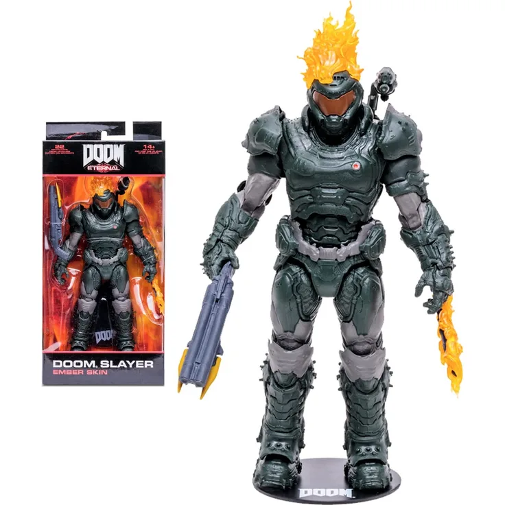 McFarlane Spielzeug, Doom Eternal Slayer (Ember Skin) Figur mit 22 beweglichen Teilen, Mehrfarbige Sammelfigur Warhammer Figur mit Sammlerständer Basis - Ab 14 Jahren