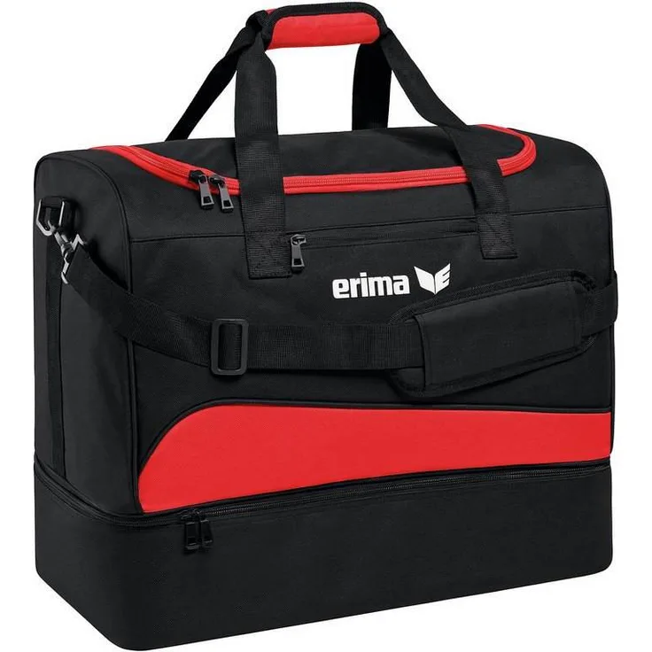 Erima Club 1900 2. 0 Sporttasche mit Bodenfach rot/schwarz, M 50 x 28 x 56 cm (49. 5 Liter)