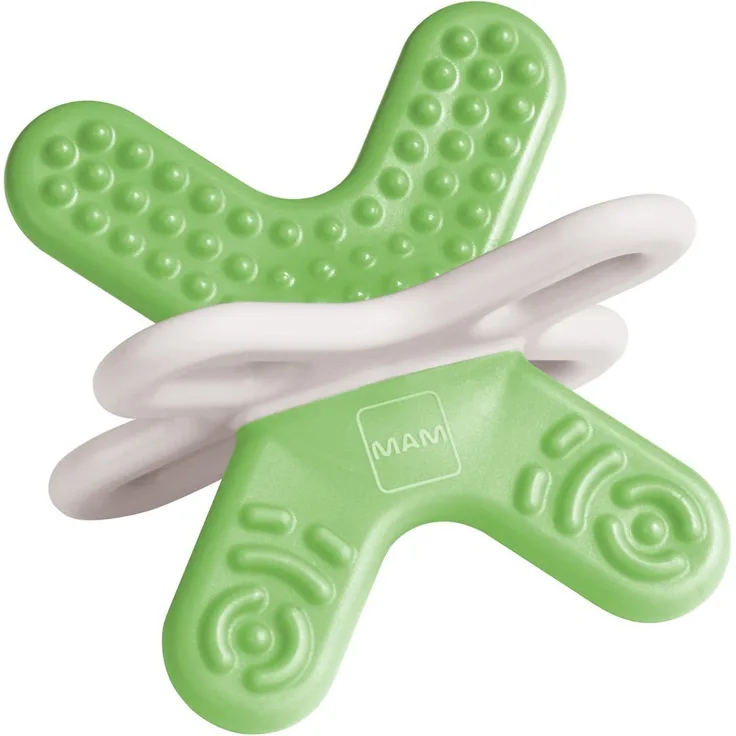MAM Bite & Relax Phase 2 Mini Beißring, Zahnungshilfe speziell für die Backenzähne, extra leichter Beißring für Babys in 3D-Form, ab 4+ Monate, grün