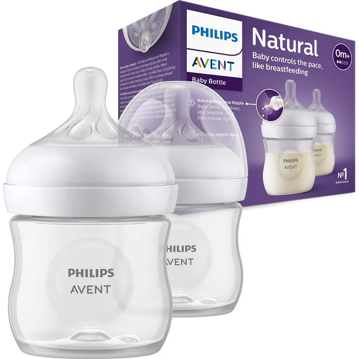 Philips Avent Natural Response Babyflasche – 2 x 125 ml Baby-Milchflasche für Neugeborene und älter, BPA-frei, 0+ Monate (Modell SCY900/02) - Preisvergleich – Bild 1