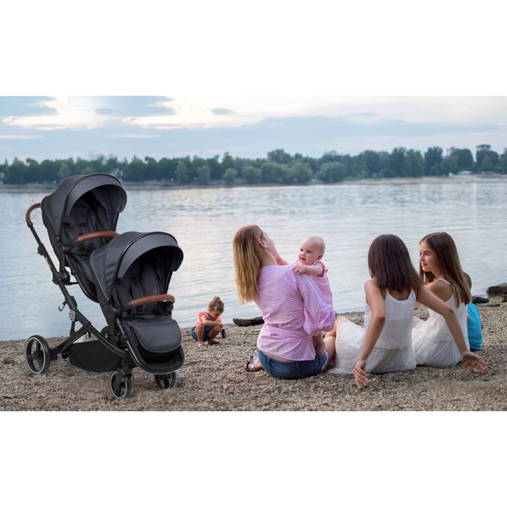 BabyGO 'Twinner' Geschwisterwagen 2 in 1 in Grau inkl. zwei zum Sportsitz umrüstbare Tragewannen – Bild 6