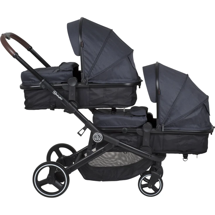 BabyGO 'Twinner' Geschwisterwagen 2 in 1 in Grau inkl. zwei zum Sportsitz umrüstbare Tragewannen – Bild 2