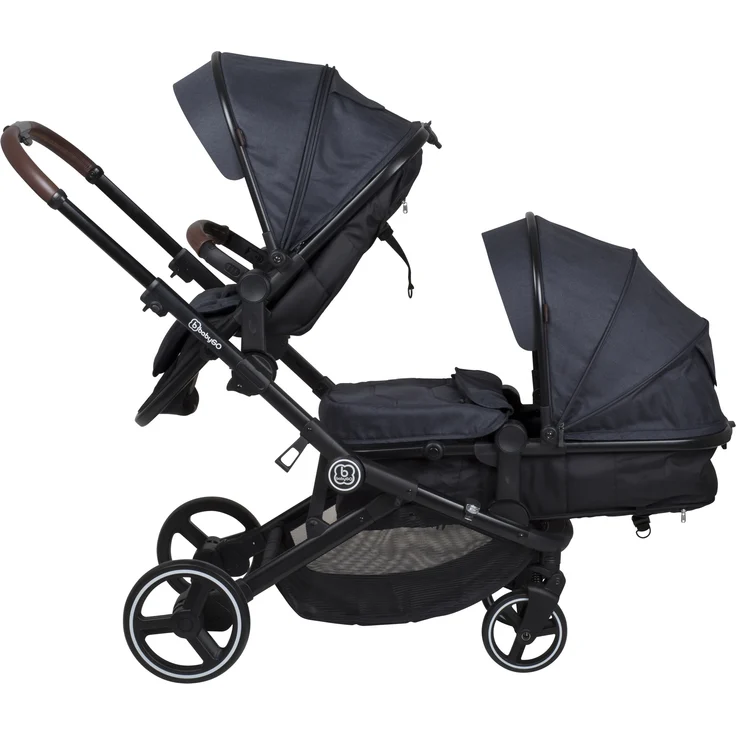 BabyGO 'Twinner' Geschwisterwagen 2 in 1 in Grau inkl. zwei zum Sportsitz umrüstbare Tragewannen – Bild 1