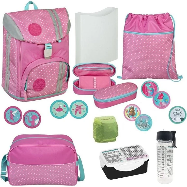 Mädchen Schulranzen Set 1. Klasse Scooli ergonomischer leichter Schulrucksack PINKY DOTS mit Motiv Klettis und Sporttasche – Bild 2