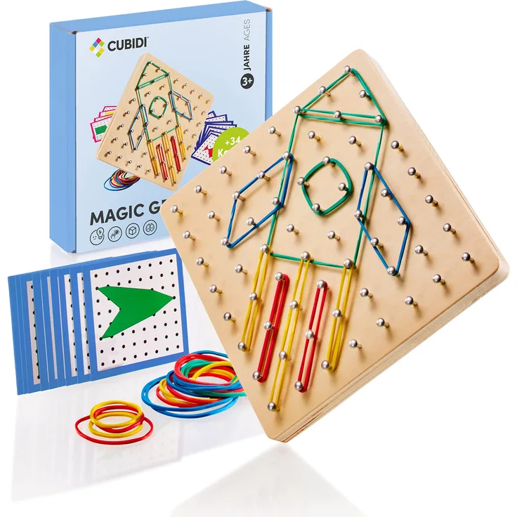 CUBIDI® Kreatives Holz Geoboard für unzählige spannende Figuren | Lernspielzeug aus Holz zur Förderung des räumlichen Denken | Motorikspielzeug für Kinder ab 5 Jahren