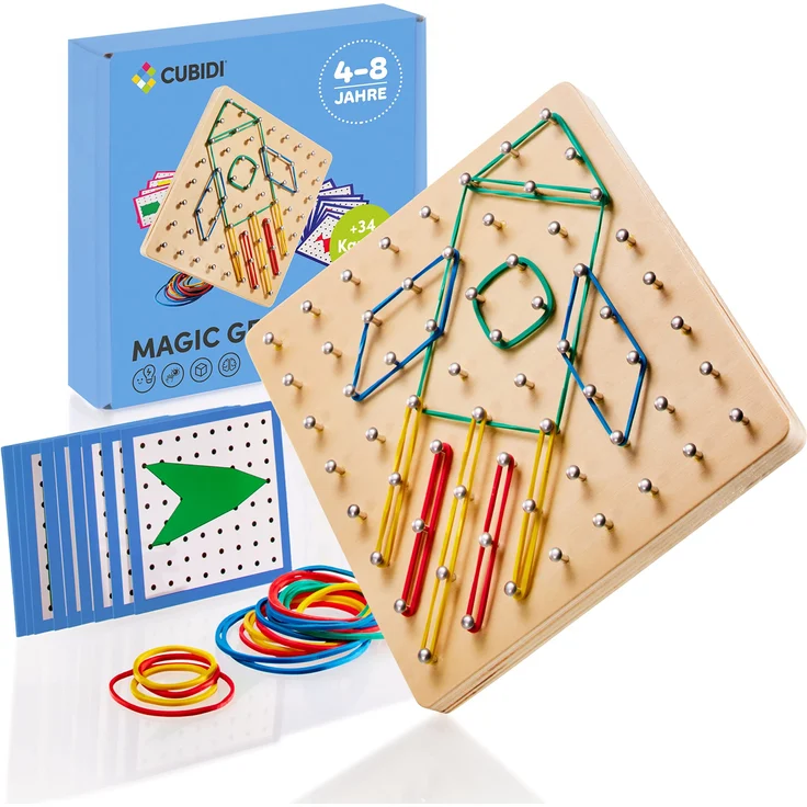 CUBIDI® Kreatives Holz Geoboard für unzählige spannende Figuren | Lernspielzeug aus Holz zur Förderung des räumlichen Denken | Motorikspielzeug für Kinder ab 5 Jahren – Bild 2