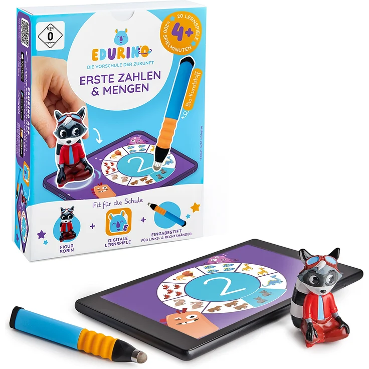 Edurino Starterset Robin Zahlen & Mengen ab 4 Jahren inkl. Eingabestift I Innovatives und digitales Lernspiel I Spielerisches Lernen von Zahlen 0-10 | Erstes Rechnen | Geometrische Formen – Bild 1