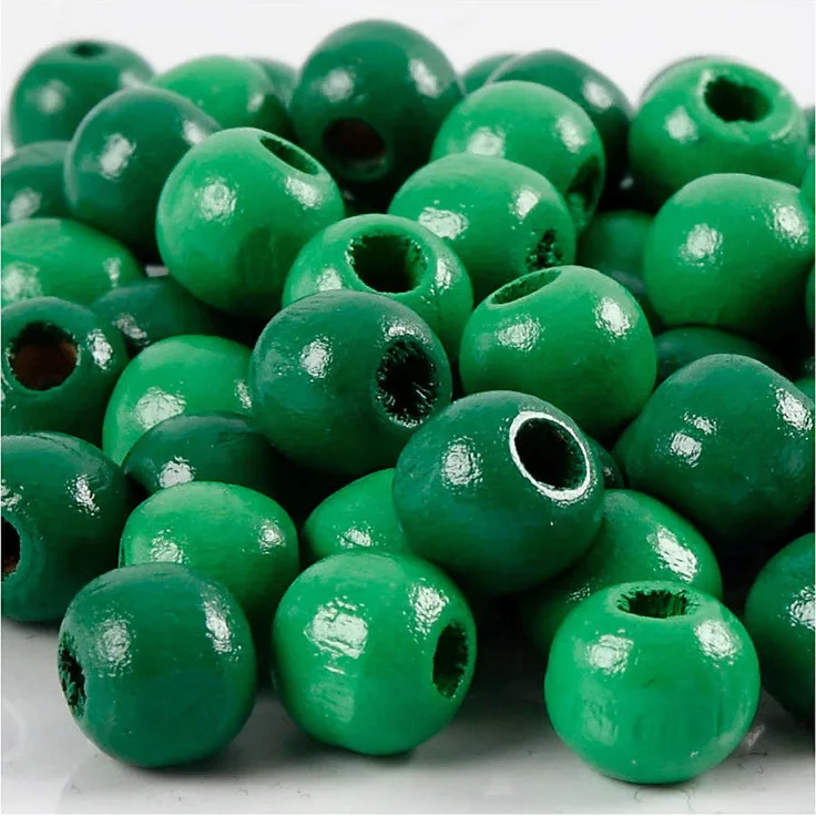 Holzperlen, D: 12 mm, Lochgröße 3 mm, Grün, 22g, ca. 40 Stück