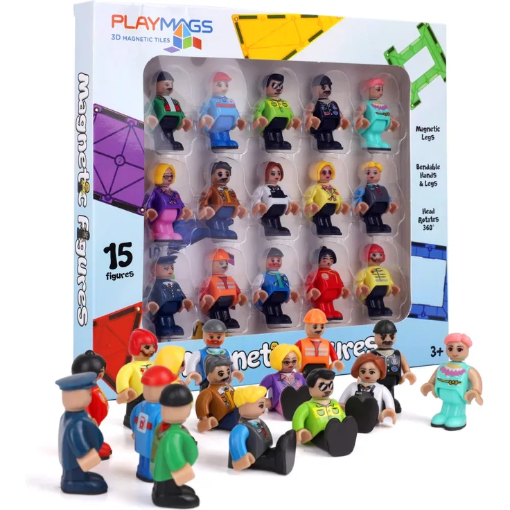 Playmags Magnetic Figures Community Figures Set von 15 - Spielleute Perfekt für Magnetfliesen - Mint-Lernspielzeug für Kinder - Magnetfliesen-Erweiterungspaket - Kompatibel mit Anderen Marken