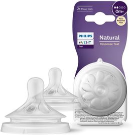Philips Avent Natural Response Sauger – 2x Sauger für Babyflaschen mit Durchflussstärke 2, BPA-frei