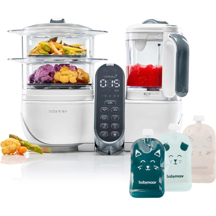 Babymoov Set On the Moov Nutribaby(+) White & 15 wiederverwendbare Quetschbeutel 150ml