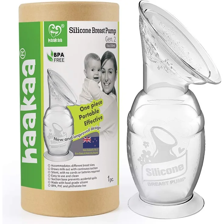 haakaa 150 ML Handmilchpumpe mit Saugfuß, Transparent Manuelle Brustpumpe, Silikon Milchpumpe & Muttermilchauffänger, Gesund und Harmlos