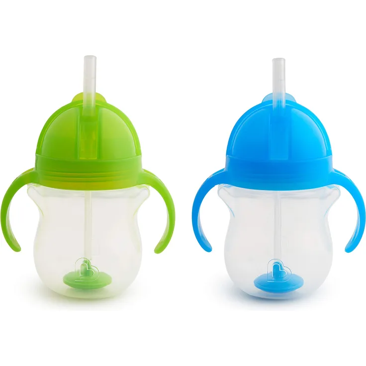 Munchkin Click Lock Trinkhalmbecher mit beschwertem Halm, 207 ml, blau/grün, 2er-Pack