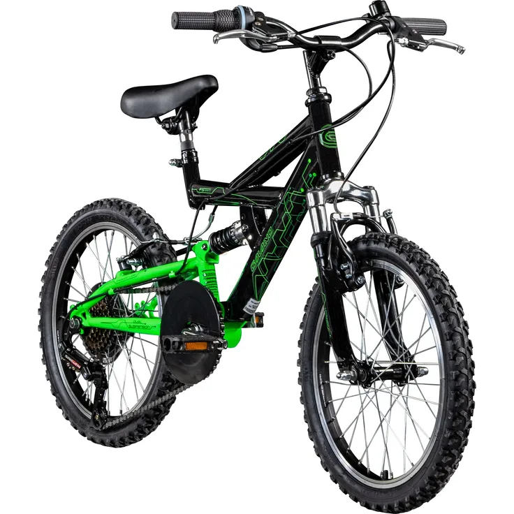 Galano FS180 Kinderfahrrad 6 Gang 18 Zoll ab 5 Jahre 115 - 130 cm Mountainbike Fully für Jungen und Mädchen MTB Fahrrad Fullybike schwarz/grün, 28 cm