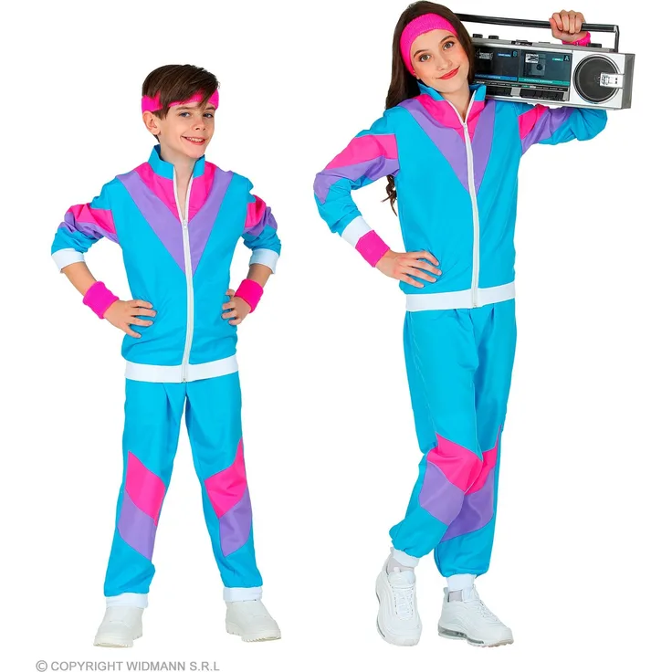 80 er Jahre Trainingsanzug Kinder - Jogginganzug - Blau - 116 - 164 cm 80ties S - 128 cm 5-7 Jahre