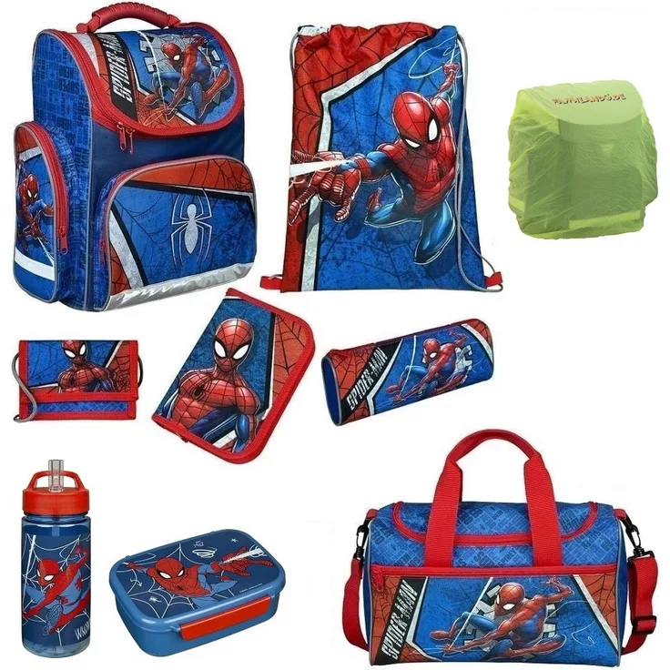 SPIDERMAN Schulranzen 1. Klasse 9-teiliges Set mit Sporttasche
