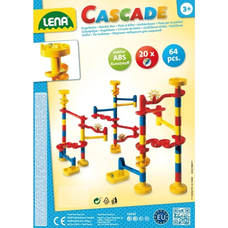 Lena 65279 - Cascade Kugelbahn: KiGa - 62 Bahnelemente und 20 Murmeln