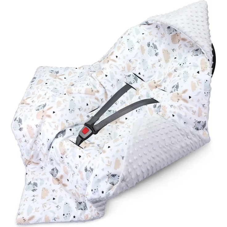 Einschlagdecke Babyschale Decke Kinderwagen 90x90cm - universal Baby Babydecke für Buggy Autositz Winter Baumwolle Minky Eulen Hellgrau