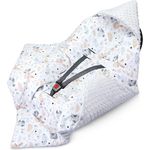 Einschlagdecke Babyschale Decke Kinderwagen 90x90cm - universal Baby Babydecke für Buggy Autositz Winter Baumwolle Minky Eulen Hellgrau