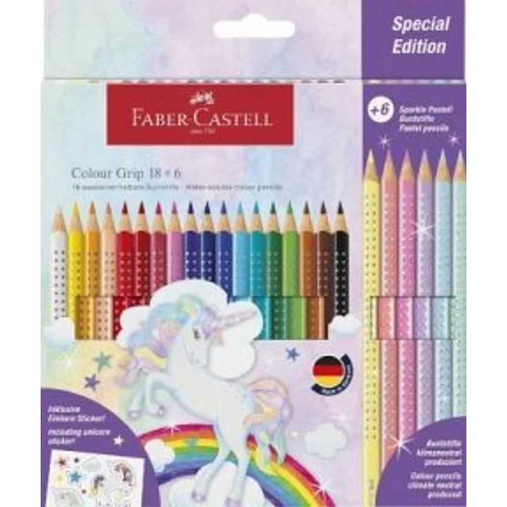 Faber-Castell Buntstift Colour Grip Einhorn 18er Etui + 6 Sparkle Pastell-Buntstifte – Bild 1