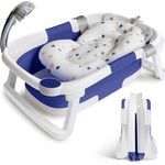 Baby Badewanne Faltbare Babybadewanne Kinder, Neugeborene Baby-Plastikbadewanne mit faltbaren Anti-Rutsch-Beinen Zusammenklappbare Badewanne für das Baden von Kleinkindern | Blau und Weiß - Preisvergleich