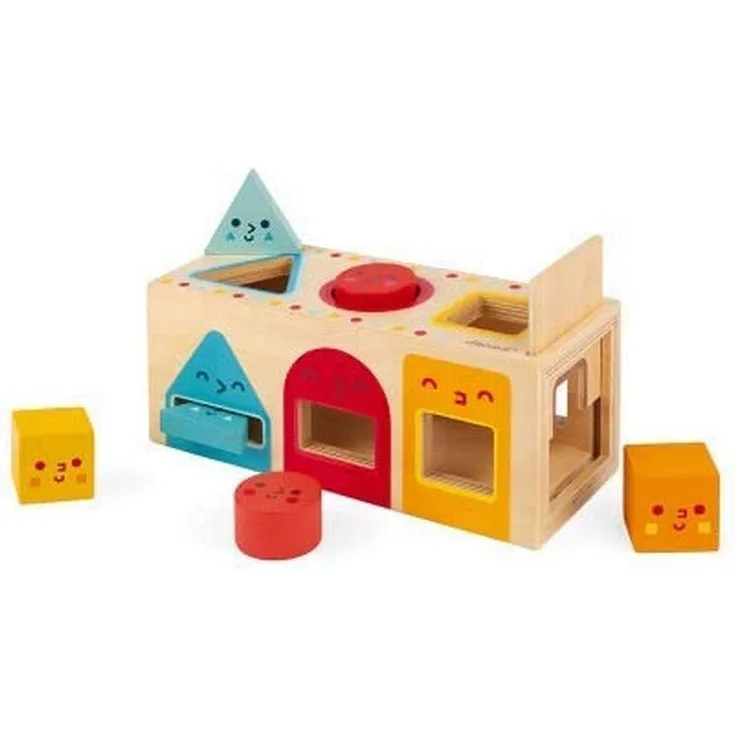 Janod - Geometric Shape Box (Wood) - Wooden Early-Learning Toy - Educational Game - Fine Motor Skills - 12 Months - J05330