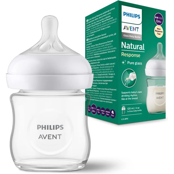 Philips Avent Babyflasche Natural Response aus Glas - 120 ml Babyflasche, BPA-frei für neugeborene Babys ab 0 Monaten (Modell SCY930/01) – Bild 1
