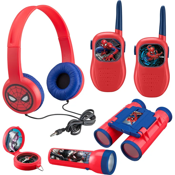 Spiderman Abenteuer Set | Walkie-Talkie Kopfhörer Fernglas Taschenlampe Survival