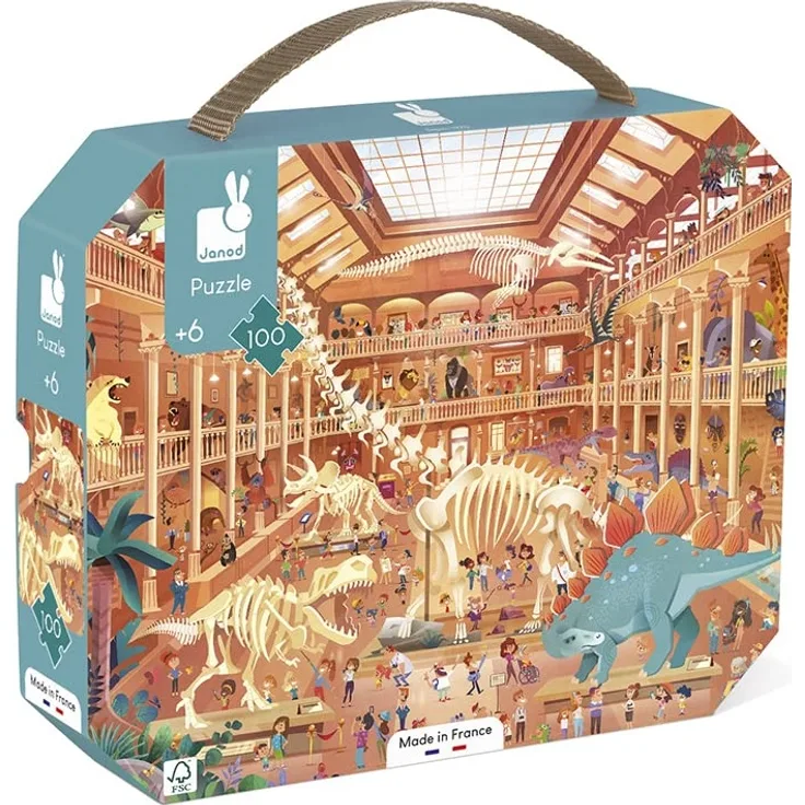 Janod - Kinderpuzzle Naturkundemuseum 100 Teile - Lernspielzeug Feinmotorik und Konzentration - Koffer mit Griff - Ab 6 Jahren, J02606
