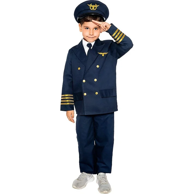 Maskworld Realistisches Piloten Kinder-Kostüm - Verkleidung Uniform Anzug für kleine Flugzeugführer - Karneval Fasching & Halloween - Größe 116