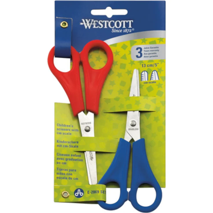 kinderschere Junior 13 cm Stahl rot/blau 2 Stück – Bild 1