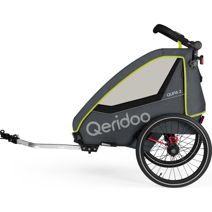 Qeridoo 'QUPA 2' Fahrradanhänger Lime 2023, 2-Sitzer mit Blattfeder-Dämpfsystem – Bild 2