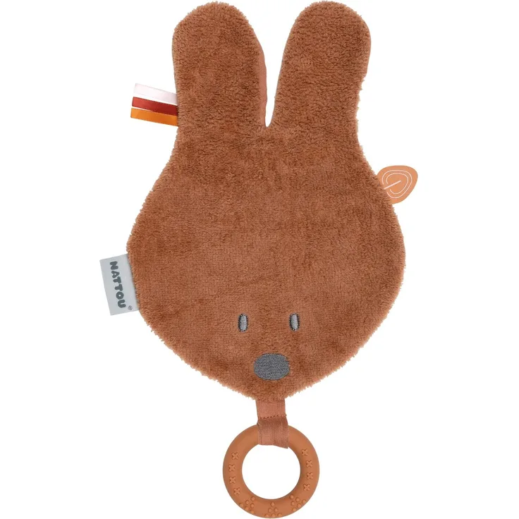Nattou Kuscheltuch kopf Bonnie Hase Rost mit silikone Ring