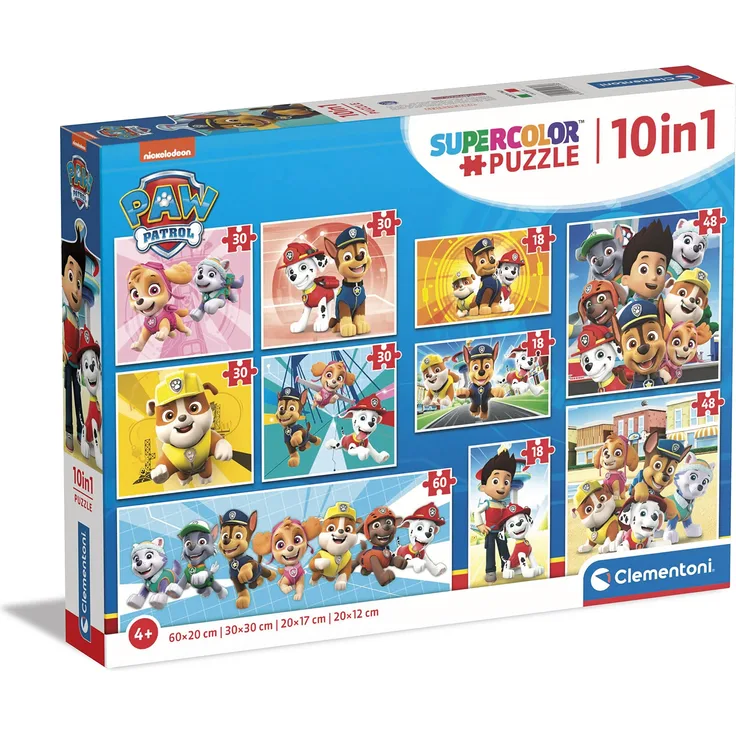 Clementoni - 20270 - Supercolor Puzzle 10 In 1 Paw Patrol - Kinderpuzzle 10 in 1 (3x18, 4x30, 2x48 und 1x60 Teilen) - Puzzle Für Kinder Ab 4 Jahren, Made In Italy