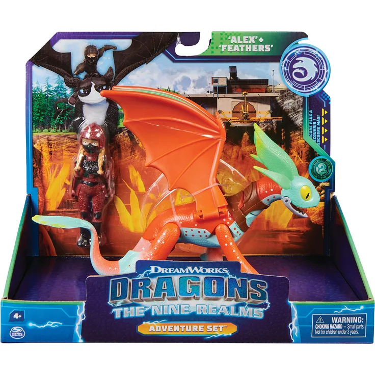 Dreamworks Dragons „Die 9 Welten“ - Adventure Set mit Drache und Reiter Figur, Alex und Feathers (Feder), für Kinder ab 4 Jahren