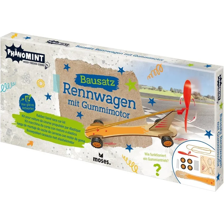 PhänoMINT Experimente, Bausatz Rennwagen mit Gummimotor, von moses