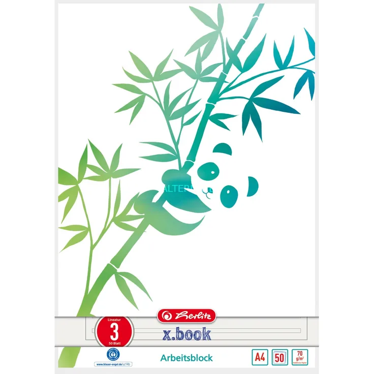 Herlitz Arbeitsblock A4 GREENline 50 Blatt Lineatur 03 Motiv Panda College