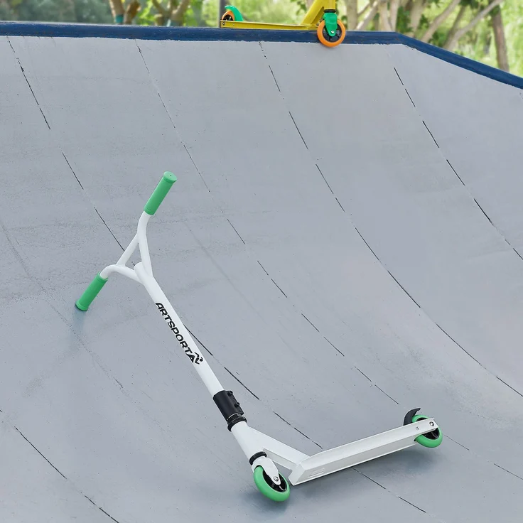 ArtSport 24633 'Stunt Scooter Futuristic', ab 6 Jahren, 360° Lenker, 100 mm Alu Räder, max. belastbar bis 100 kg, weiß/mintgrün/grau – Bild 10