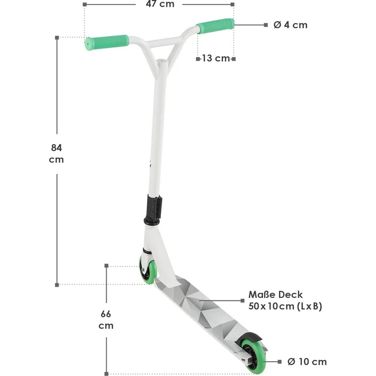 ArtSport 24633 'Stunt Scooter Futuristic', ab 6 Jahren, 360° Lenker, 100 mm Alu Räder, max. belastbar bis 100 kg, weiß/mintgrün/grau – Bild 2