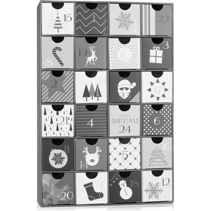 Adventskalender zum Befüllen - Schwarz Weiße Weihnachten - DIY Weihnachtskalender aus Pappe - Preisvergleich
