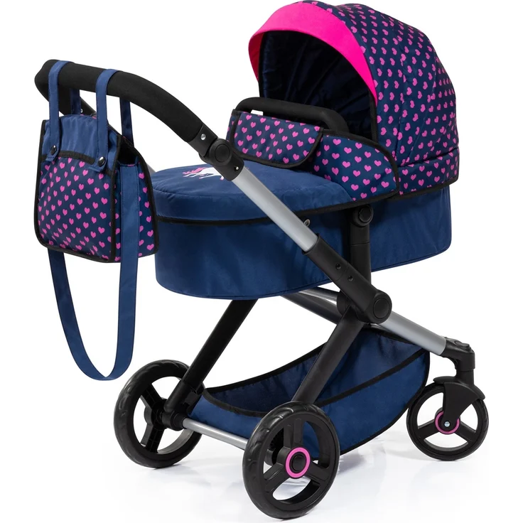 Bayer Design Kombi-Puppenwagen Xeo Herzchen dunkelblau rosa