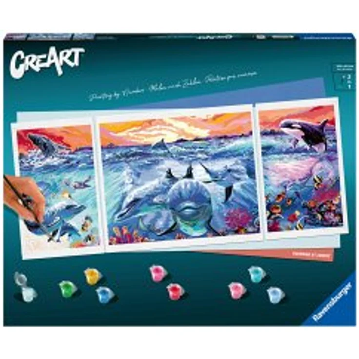 Ravensburger 23577 - CreArt, Malen nach Zahlen, Dolphins at Sunset, 100x40cm, Malset – Bild 1