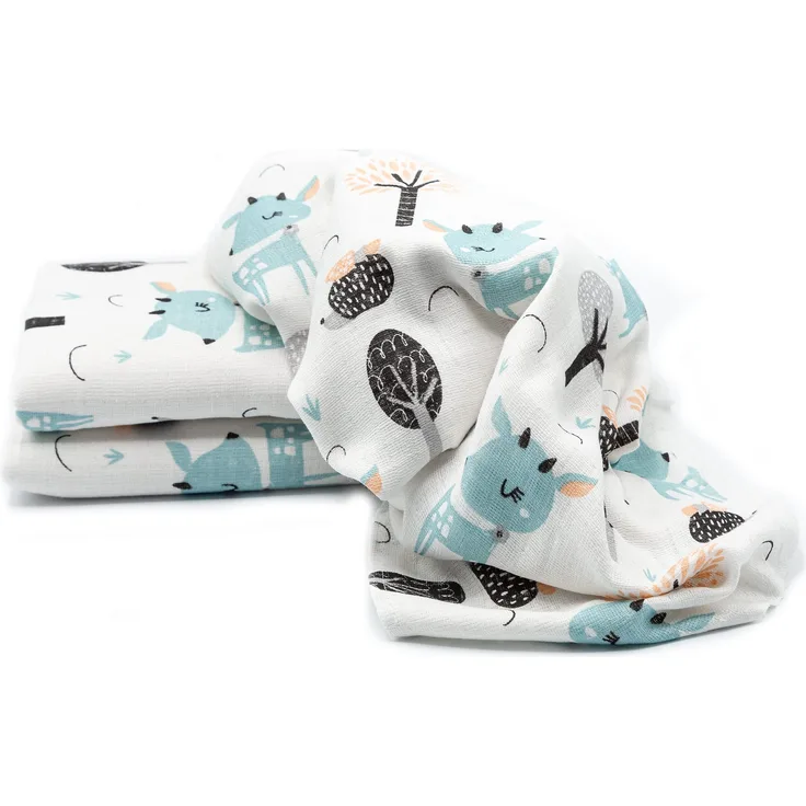 Clevere Kids Mulltücher bedruckt Sterne und Tiere | 3er-Pack | saugstark | Spucktücher | 70x80 cm | OEKO-TEX (Reh mint)