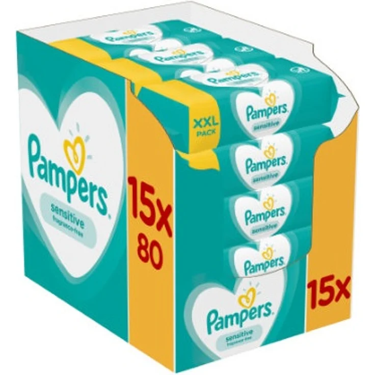 Pampers Sensitive Baby Feuchttücher 1200 Tücher (15 x 80) ohne Duft Neutral – Bild 1