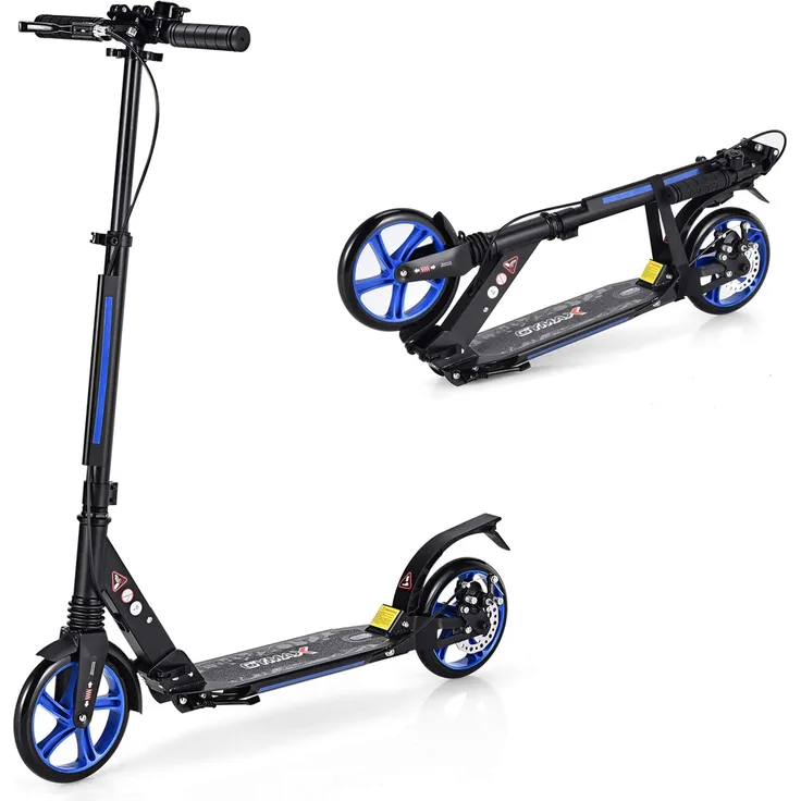 COSTWAY Kickscooter mit Klingel und Ständer, Scooter Roller höhenverstellbar, Tretroller klappbar, Cityroller bis 100kg belastbar, Scooter inkl. Traggurt, für Kinder und Erwachense