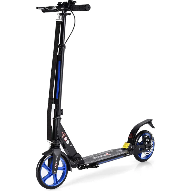 COSTWAY Kickscooter mit Klingel und Ständer, Scooter Roller höhenverstellbar, Tretroller klappbar, Cityroller bis 100kg belastbar, Scooter inkl. Traggurt, für Kinder und Erwachense – Bild 3