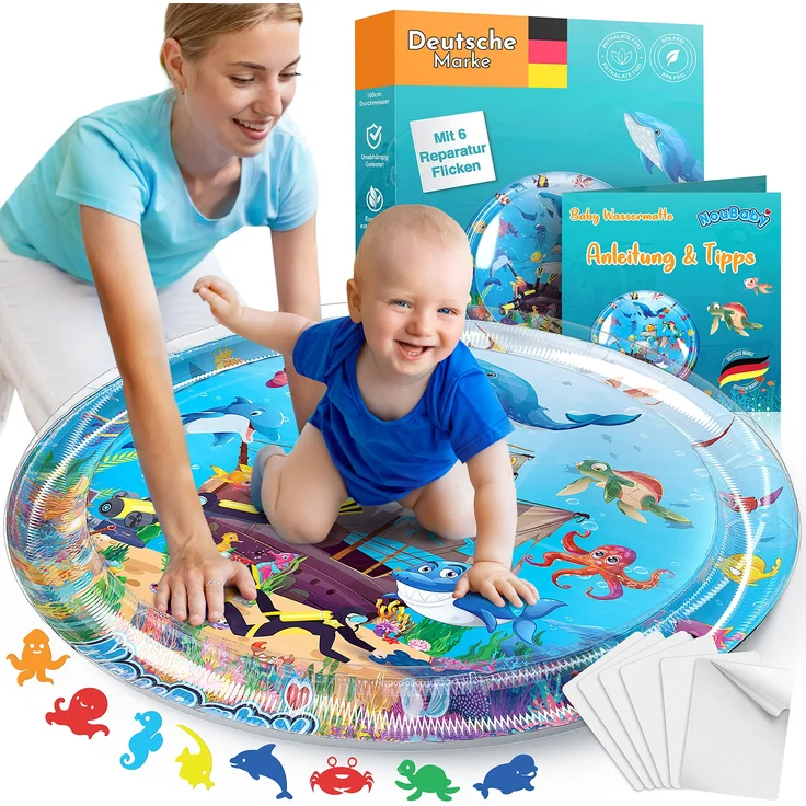 NouBaby® Wassermatte-Baby BPA-frei XXL I Einzigartiges Baby-Spielzeug ab 3, 6 und 9 Monate als Wasser-Spielmatte oder Baby-Wassermatte inkl. Flicken – Bild 2